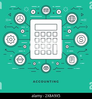 Flache Vektordarstellung. Moderne Symbole für dünne lineare Konturen. Website-Header-Grafiken, Banner, Infografik-Design, Werbematerial. Buchhaltung Stock Vektor