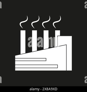 Werkseitiger Symbolvektor. Silhouette von Industriegebäuden. Abgasgrafik für Schornsteine. E Stock Vektor