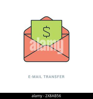 Liniensymbol flach dünne lineare Konturvektorillustration. Einfache Größenänderung auf 256, 512 Pixel. E-Mail Geldtransfer, Umschlagsymbol. Stock Vektor