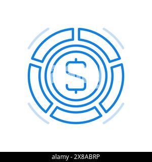 Finanzieller Lebenslauf - Symbol - Linienvektor. Unterstützung für Unternehmen und Versicherung. Kreis mit Dollar in der Mitte. Schutz und Unterstützung von Investitionen und sicherer Bargeld Stock Vektor