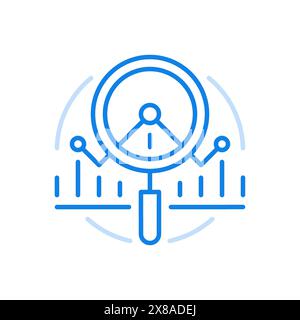 Symbol für Vektorlinie für die Dynamikanalyse des Geschäftsdiagramms. Finanzmarktdiagramm und Investitionsschwankungen. Lupe über Diagrammkurve. Fall und Aufstieg der Str. Stock Vektor