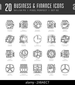 Zeilensymbole festgelegt. Trendiges modernes flaches, dünnes lineares Strichvektor Business and Finance Konzept. Für Website-Grafiken, Mobile Apps, Infografik Design, Bro Stock Vektor