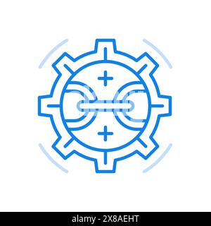 Symbol für die Vektorlinie des optimierten Optimierungsprozesses. Moderne Technologie zur Steigerung der Leistungsfähigkeit des Arbeitsprozesses. Zahnrad mit angeschlossener Kette. Starkes Marketin Stock Vektor