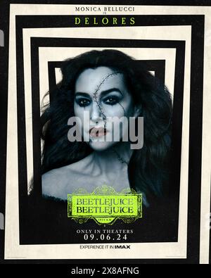 BeetleJuice BeetleJuice (2024) von Tim Burton mit Monica Bellucci als Delores in dieser lang erwarteten Fortsetzung des Originals von 1988 über einen Geist, der rekrutiert wird, um ein Haus zu verfolgen. Poster mit US-Zeichen ***NUR FÜR REDAKTIONELLE ZWECKE***. Quelle: BFA / Warner Bros Stockfoto