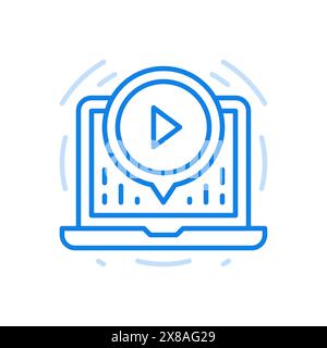 Symbol für Webvideo-Vektorlinie. Kinofilm mit Web-Player. Symbol im Kreis auf dem Laptop-Bildschirm abspielen. Praktische Multimedia-Technologie wi Stock Vektor
