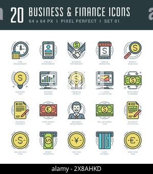 Flache Linien-Symbole festgelegt. Trendiges modernes, dünnes lineares Strichvektor Business and Finance Konzept. Für Website-Grafiken, Mobile Apps, Infografik Design, Bro Stock Vektor