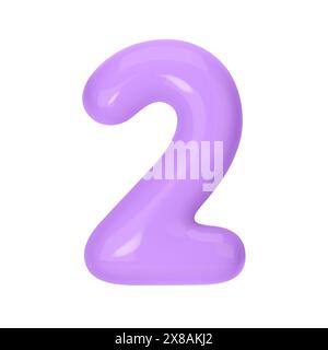 Zahl 2 - Violetter Plastikballon Zahl zwei isoliert auf weißem Hintergrund. 3D-Stilvektorillustration Stock Vektor