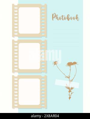 Vorlage für Vintage-Collage für Fotobuch, Erinnerungen, soziale Medien, Notizen, To-do-Liste. Digitale Scrapbooking Herbariumkamille. Vektorabbildung Stock Vektor