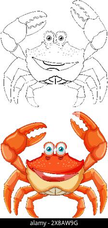 Bunte und umrissene Krabben-Vektor-Illustration Stock Vektor