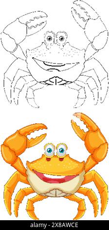 Bunte und umrissene Krabbe mit großen Augen Stock Vektor