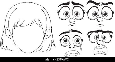 Verschiedene Gesichtsausdrücke einer Zeichentrickfigur Stock Vektor