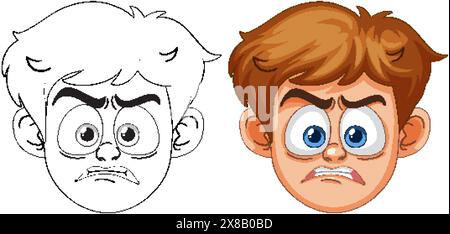 Vektor-Illustration des Gesichts eines wütenden Jungen Stock Vektor