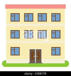 Privates Haus mit rotem Dach und gelben Wänden auf weißem Hintergrund. Vektorabbildung. Stock Vektor