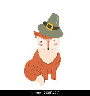 Herbstherbstherbstlaub-Tiercharakter im Hut. Wildes Tier für Grußkarte für Thanksgiving-Feiertage, Herbstfest, Erntefeier Design. Stock Vektor