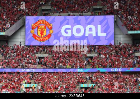 Tor von Ella Toone unterzeichnen auf dem großen Bildschirm das Finale des Adobe FA Women's Cup, Manchester United Women gegen Tottenham Hotspur Wembley Stadium London, Großbritannien 12. Mai 2024 Stockfoto