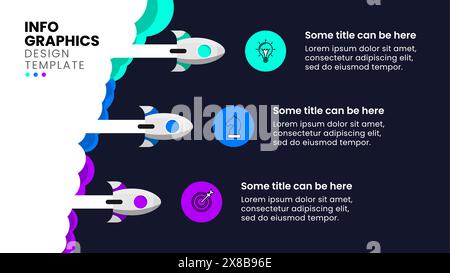 Infografik-Vorlage mit Symbolen und 3 Optionen oder Schritten. Raketen. Kann für Workflow-Layout, Diagramm, Banner und Webdesign verwendet werden. Vektorabbildung Stock Vektor