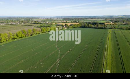 Aus der Vogelperspektive auf Farmland in der Nähe des Dorfes Chart Sutton, Maidstone, Kent, Großbritannien. Stockfoto