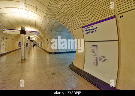 Elisabeth Line Hochfrequenzzug-S-Bahn-Service in London mehrere Schilder und Wegbeschreibungen Stockfoto