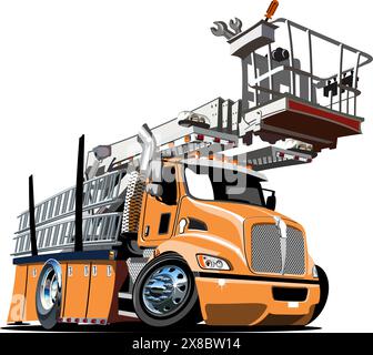 Vektor Cartoon Plattform Lift Truck. Verfügbares EPS-10, das durch Gruppen und Ebenen getrennt ist, mit Transparenzeffekten für ein Neumalen mit einem Klick Stock Vektor