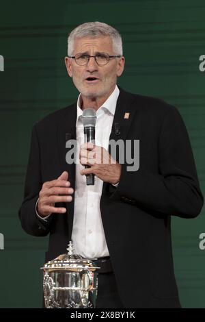 Präsident des französischen Tennisverbandes FFT Gilles Moretton während der offiziellen Verlosung vor den French Open 2024, Roland-Garros 2024, ATP und WTA Grand Slam Tennis Turnieren am 23. Mai 2024 im Roland-Garros Stadion in Paris, Frankreich Stockfoto