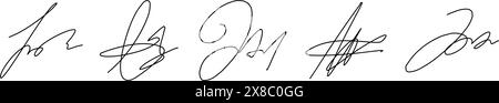 Handgezeichnetes Autogramm mit Schreibschreiberstrichen. Handschriftliche Unterschriftenprobe und zufälliger Name. Unterzeichnen Sie Dokumente und Zertifikate. Flacher Vektor Stock Vektor