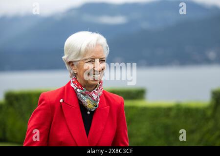 Stresa, Italien. Mai 2024. Christine Lagarde, Präsidentin der Europäischen Zentralbank, nimmt an der G7-Sitzung Teil. In diesem Jahr führt Italien den Vorsitz der Gruppe der Sieben wichtiger westlicher Industrienationen. Quelle: Hannes P. Albert/dpa/Alamy Live News Stockfoto