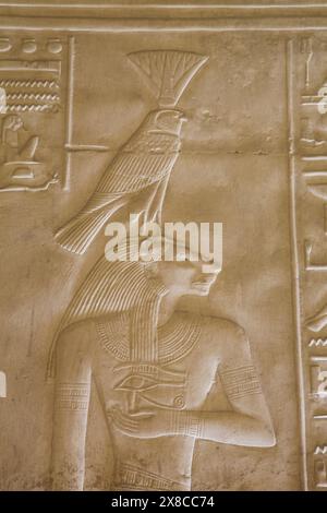 Relief der Göttin Sachmet, Tempel von Sethos i., Abydos, Ägypten Stockfoto