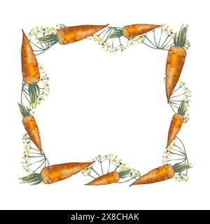 Quadratischer Aquarellrahmen von Gemüse isoliert auf weißem Hintergrund. Stockfoto