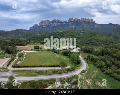 Luftaufnahme des Sportgebietes Marganell (Bages, Barcelona, Katalonien, Spanien) ESP: Vista aérea de la Zona deportiva de Marganell (Barcelona, España) Stockfoto