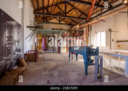 Das Innere des Museums für Reismuseum in Camarles (Tarragona, Katalonien, Spanien) ESP Interior del museo Centro de Interpretación del Arroz Stockfoto