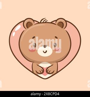 Süßer Teddybär im asiatischen Kawaii-Stil. Zeichentrickfigur lustige Vektor-Illustration für Aufkleber, Logo, Maskottchen, isolierte Elemente Stock Vektor