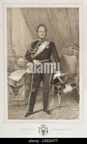 Friedrich Wilhelm IV. Von Preußen (1795–1861). König von Preußen (1795-1861). Hochformat. Zeichnung von C. Legrand. Lithographie von J. Donón. Reyes Contemporáneos (Zeitgenössische Könige). Band III. Veröffentlicht in Madrid, 1854. Autor: Julio Donón. Spanischer Künstler, der von 1840 bis 1880 aktiv war. Luis Carlos Legrand (Fl. 1829-1858). Spanischer Zeichner und Lithograf. Stockfoto