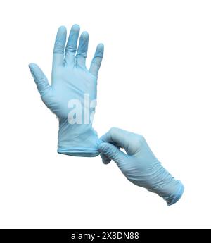 Ein Paar medizinische Handschuhe isoliert auf weiß Stockfoto