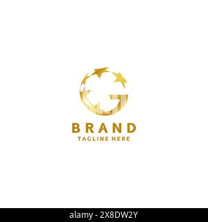 Die Sterne drehen sich, um den Buchstaben G zu bilden. Der Buchstabe G aus der Word-Galaxie mit Sternenakzenten. Stock Vektor