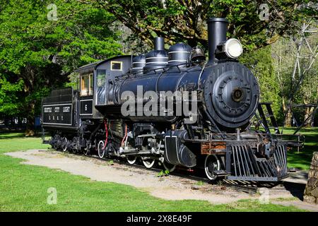 Newhalem, WA, USA – 10. Mai 2024; Old Number Six Baldwin Dampflokomotive auf der Newhalem, der ehemaligen Seattle City Light Skagit River Railway Stockfoto