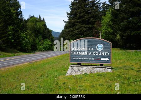 Stevenson, WA, USA - 23. April 2024; Willkommen im Skamania Couny im Süden Washingtons Stockfoto