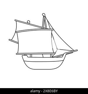 Kapal Padekawang Sulawesi, Traditionelles Indonesisches Schiff, Schwarz-Weiß-Vektor-Illustration Stock Vektor