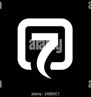 Zahl 7 oder Sieben, kombiniert mit quadratischer Kontur, Vektor-Illustration Design Stock Vektor
