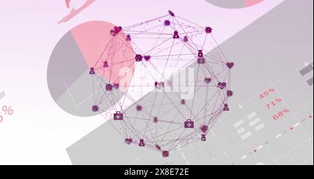 Bild von medizinischen Symbolen, die mit Linien verbunden sind, die den Globus über der Infografik bilden Stockfoto