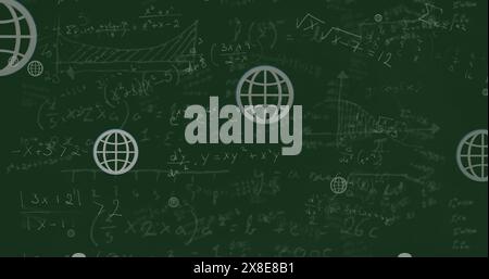 Ein Schwarzes Brett der Schule mit mathematischen Gleichungen und Diagrammen Stockfoto