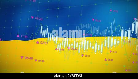 Farbenfrohe Diagramme und Diagramme auf dem Bildschirm, die Datentrends anzeigen Stockfoto