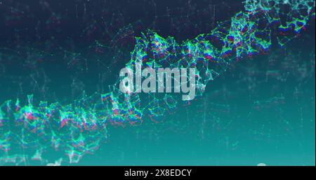 Lebendige Linien und Knoten, die ein dynamisches Netzwerk über den Bildschirm hinweg bilden Stockfoto