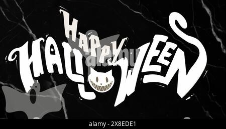 Bild von Happy halloween Text und Geistern über Formen Stockfoto