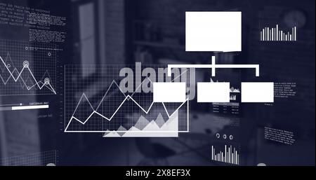Bild von Bildschirmen mit statistischer Datenverarbeitung gegen leeres Büro Stockfoto