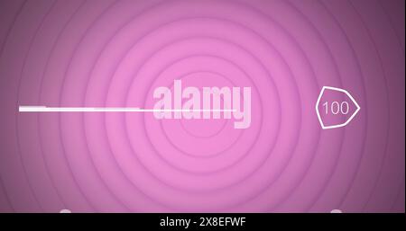 Bild mit steigendem Prozentsatz über konzentrischen Kreisen vor violettem Hintergrund Stockfoto