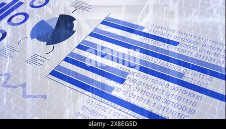 Abbildung der Binärcodierung und Verarbeitung von Finanzdaten über Computerserver Stockfoto