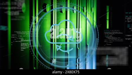 Bild des Cloud-Symbols und der Datenverarbeitung über Computerserver Stockfoto