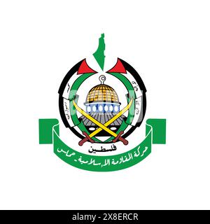 Hamas Wappen - Logo der Hamas - offiziell die islamische Widerstandsbewegung. Hamas-Flagge. Gazastreifen der Palästinensischen Gebiete. Stock Vektor