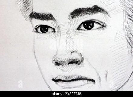 Handgezeichnete Skizze, die das Gesicht eines Mannes zeichnet Stockfoto
