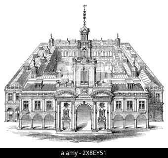 1854 Gravur der Second Royal Exchange, London. Entworfen von Edward Jarman, eröffnet 1669 und zerstört durch Feuer 1838. Stockfoto